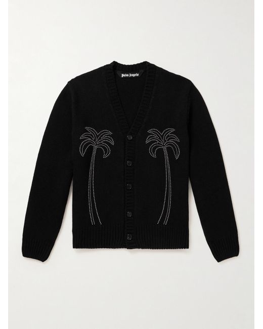 Palm Angels Black Studded Knitted Cardigan for men