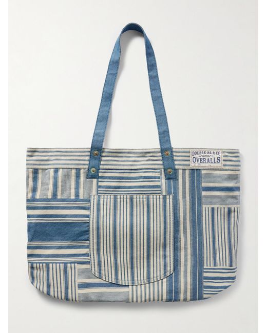 RRL Blue Naval Patchwork Striped Denim Tote Bag for men