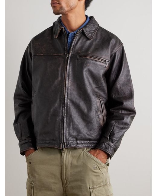 FRIZMWORKS Gray Distressed Leather Jacket for men