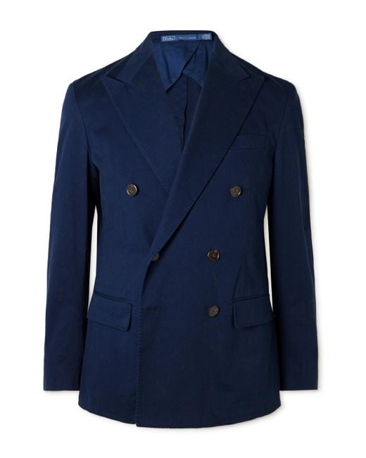 Polo Ralph Lauren Blue Double-Breasted Cotton-Blend Twill Blazer for men