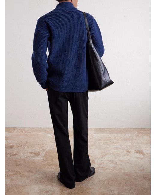 William Lockie Blue Duncan Shawl-collar Ribbed Merino Wool And Cashmere-blend Cardigan for men