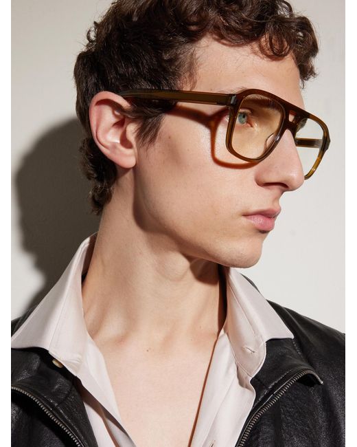 Saint Laurent Brown Aviator-Style Acetate Optical Glasses for men