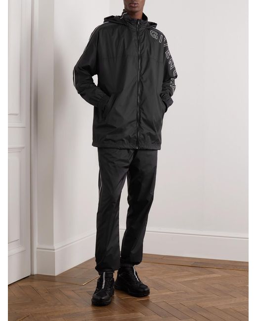 Givenchy Black Logo-Embroidered Shell Hooded Jacket for men