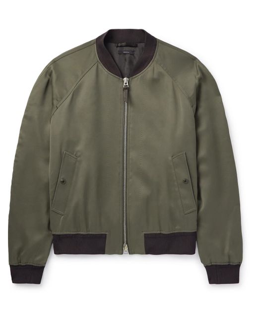 Tom Ford Green Leather-trimmed Satin Bomber Jacket for men