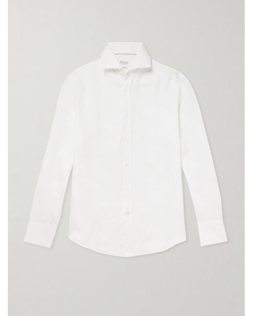 Brunello Cucinelli Hemd aus Leinen mit Cutaway-Kragen in White für Herren
