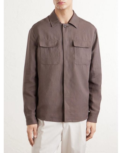 Eleventy Brown Lyocell And Linen-Blend Shirt for men
