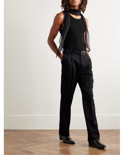 Saint Laurent Black Leo Logo-embroidered Wool Tank for men