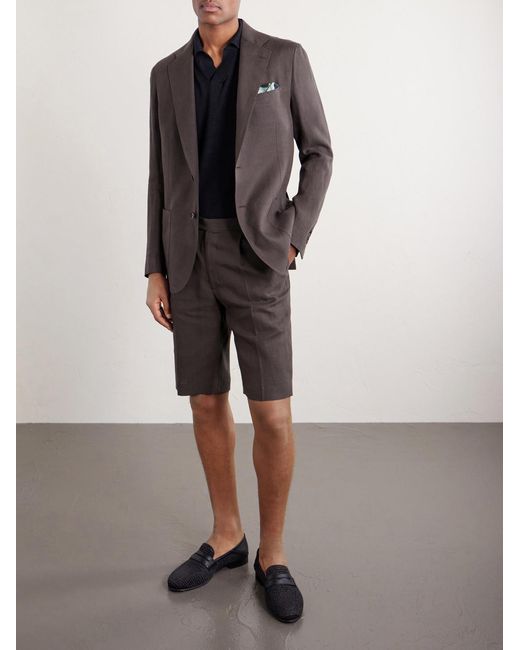 De Petrillo Brown Linen Single-breasted Suit Jacket for men