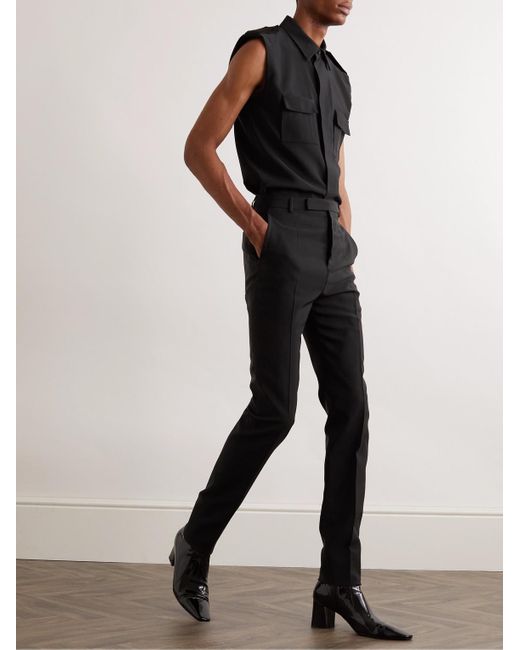 Saint Laurent Black Slim-fit Faille Trousers for men