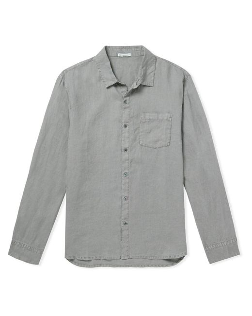 James Perse Gray Garment-dyed Linen Shirt for men