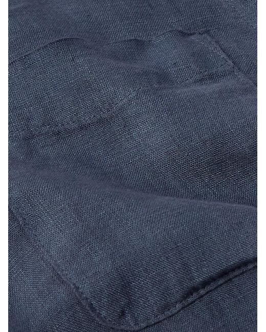 Faherty Brand Blue Laguna Button-Down Collar Linen Shirt for men