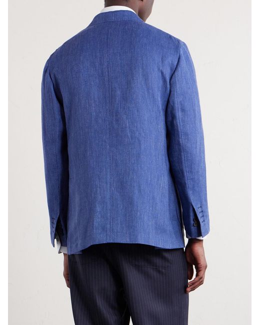 Double-Breasted Linen And Wool-Blend Suit Jacket di Rubinacci in Blue da Uomo