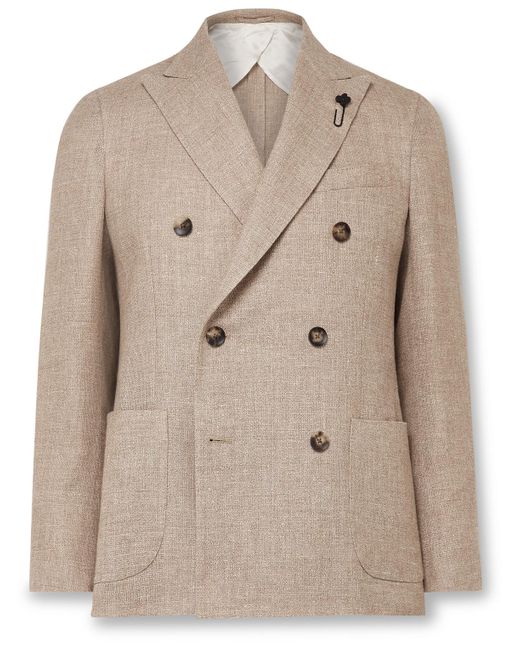 Lardini Natural Unstructured Double-breasted Linen And Wool-blend Suit Jacket for men