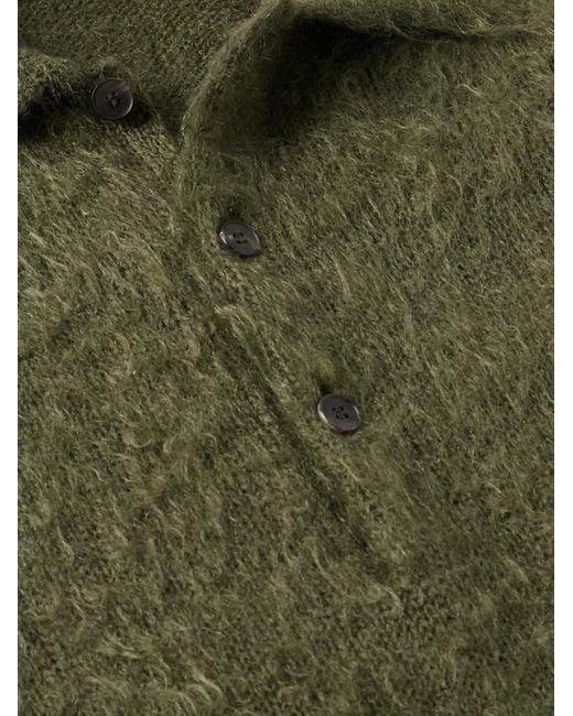 Auralee Green Brushed Mohair And Wool-blend Polo Sweater for men
