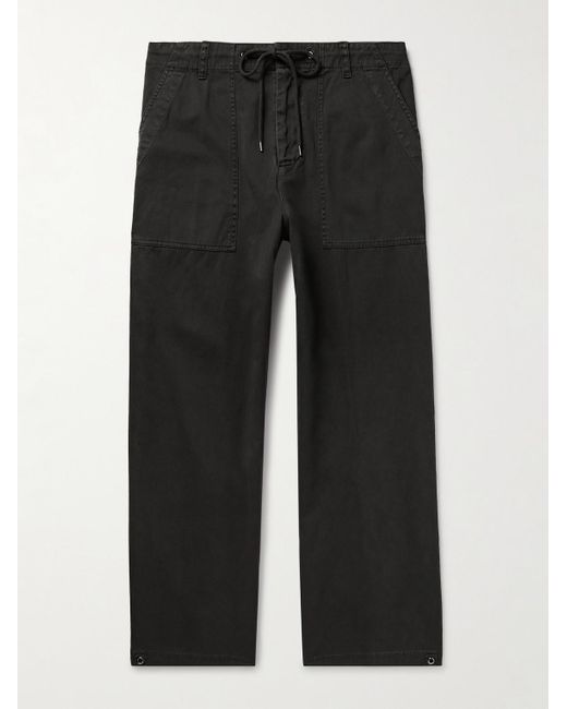 James Perse Black Flight Straight-Leg Slub Cotton-Blend Twill Drawstring Trousers for men