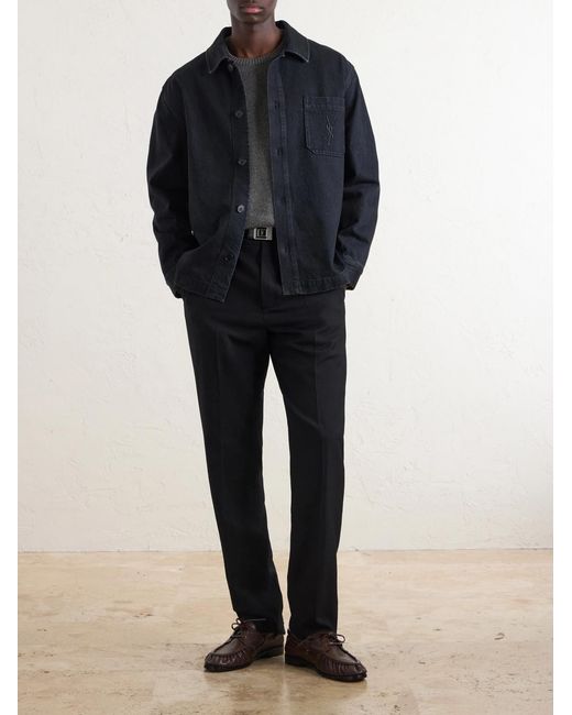 Saint Laurent Blue Logo-embroidered Cotton Overshirt for men