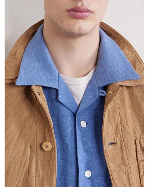 Carrow Convertible-Collar Wool And Linen-Blend Shirt di Visvim in Blue da Uomo