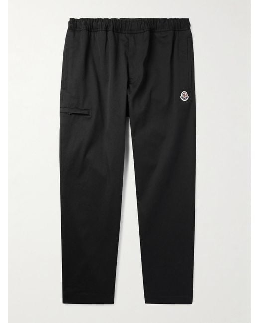 Moncler Straight Leg Logo Appliqued Cotton Blend Gabardine Trousers in Black for Men Lyst UK