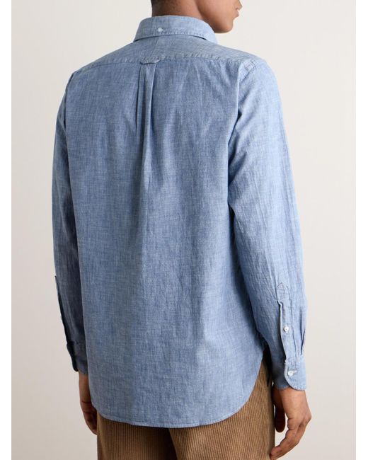Drake's Blue Cotton-chambray Half-placket Shirt for men