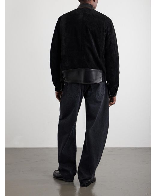 Sacai Black Leather-Trimmed Suede Jacket for men