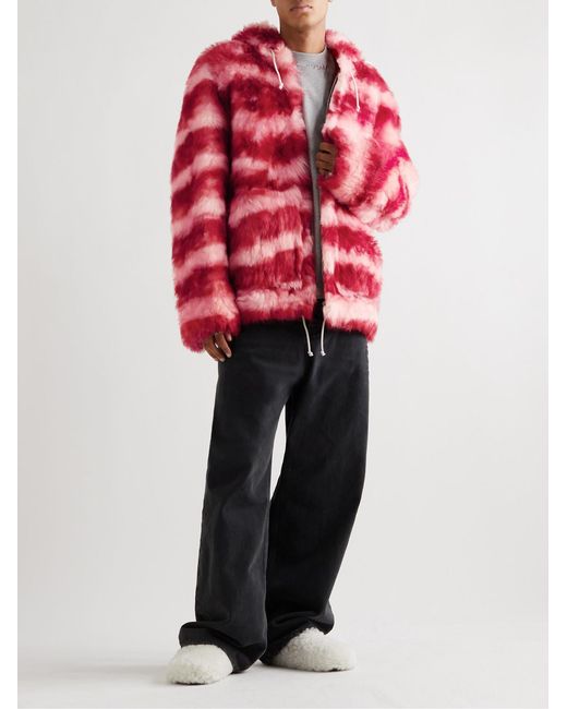 Marni Red Striped Shearling Hooded Jacket for men