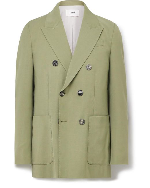 AMI Green Double-breasted Twill Suit Jacket for men