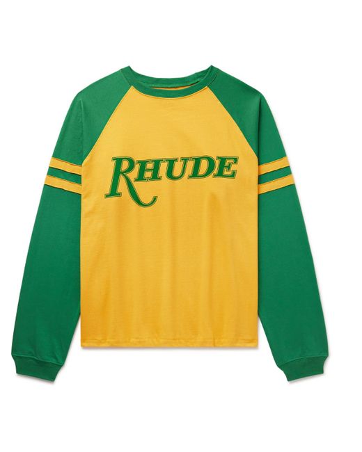 Rhude Yellow São Paulo Striped Logo-print Cotton-jersey T-shirt for men