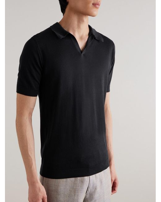 John Smedley Black Noah Sea Island Cotton Polo Shirt for men