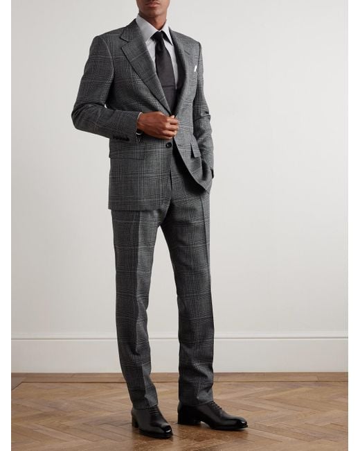 Tom Ford Gray Shelton Slim-Fit Prince Of Wales Checked Wool And Silk-Blend Suit Jacket for men