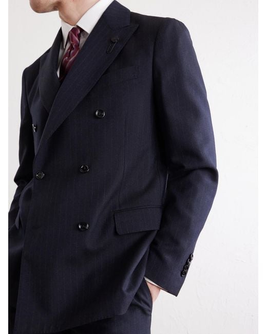 Lardini Blue Double-Breasted Pintriped Wool Suit Jacket for men