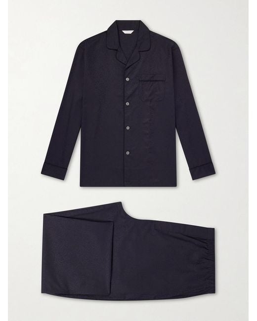 Derek Rose Blue Paris 17 Cotton-Poplin Pyjama Set for men