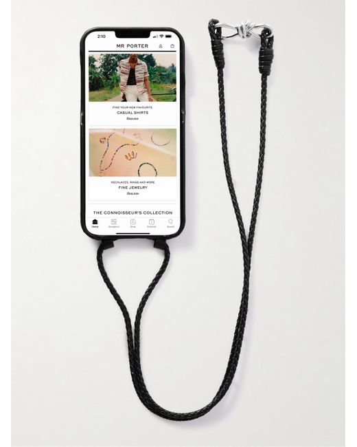 Bottega Veneta Black Leather Iphone 14 Pro Max Case With Lanyard for men