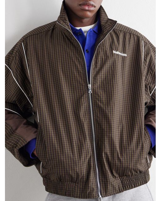 NAHMIAS Brown Grid Checked Logo-Embroidered Cotton Blouson Jacket for men