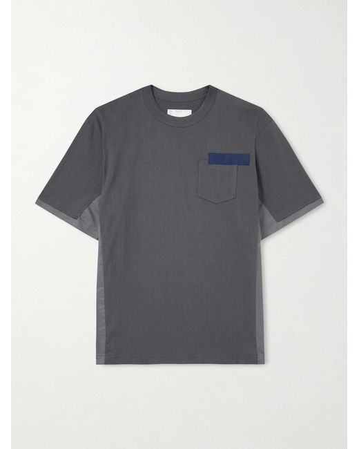 Sacai Gray Appliquéd Shell-trimmed Cotton-jersey T-shirt for men