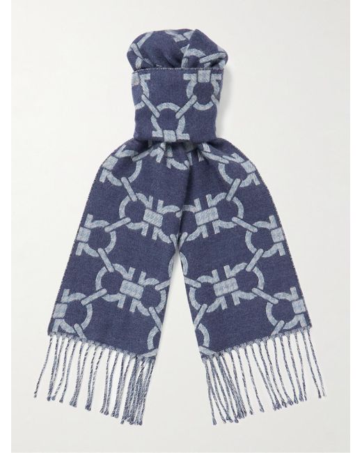 Sciarpa in lana con logo jacquard e frange da Uomo di Ferragamo in Blu |  Lyst