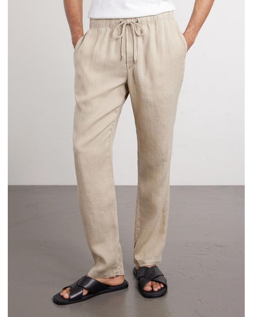 James Perse Natural Straight-Leg Garment-Dyed Linen Drawstring Trousers for men