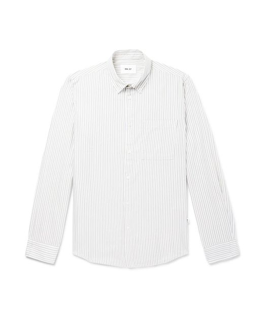 NN07 White Arne 5655 Button-Down Collar Striped Organic Cotton And Tencel Modal-Blend Twill Shirt for men