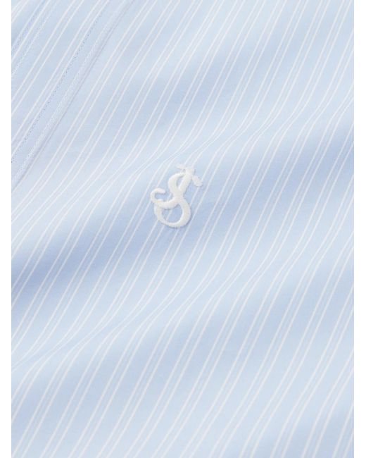 Jil Sander Blue Thursday Logo-Embroidered Striped Cotton-Poplin Shirt for men