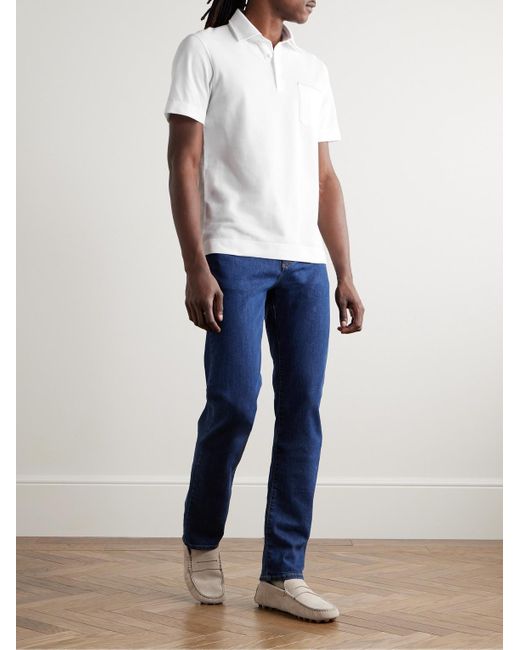 Zegna White Slim-Fit Nubuck-Trimmed Cotton-Piqué Polo Shirt for men