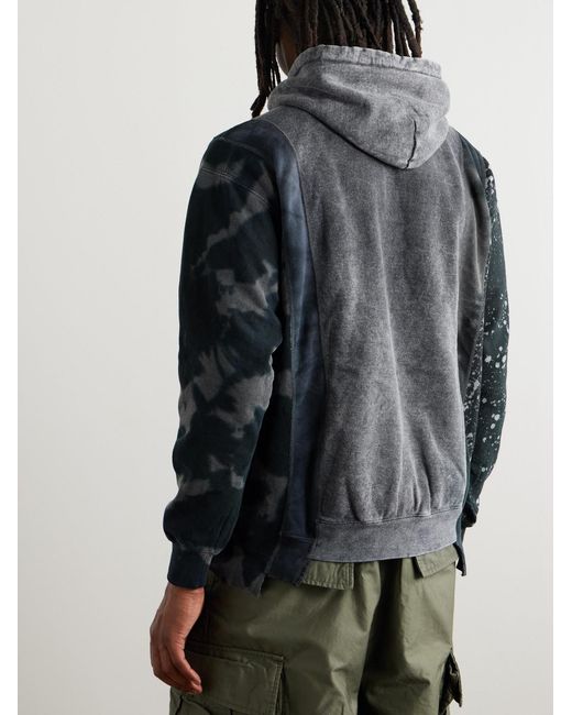 Needles Gray 5 Cuts Panelled Printed Cotton-Blend Jersey Hoodie for men