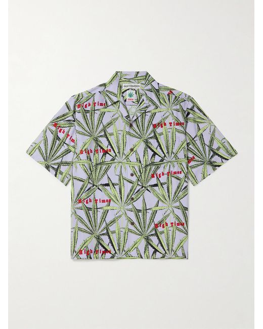Wacko Maria Gray High Times Convertible-Collar Printed Crepe Shirt for men