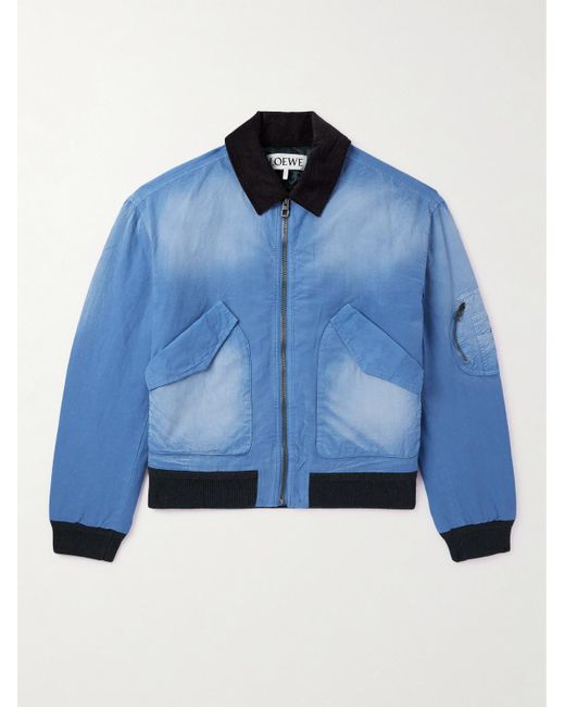 Loewe Blue Corduroy-trimmed Padded Cotton Bomber Jacket for men
