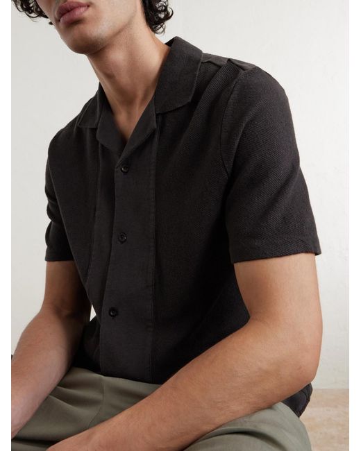 Mr P. Black Camp-Collar Linen And Organic Cotton-Blend Shirt for men