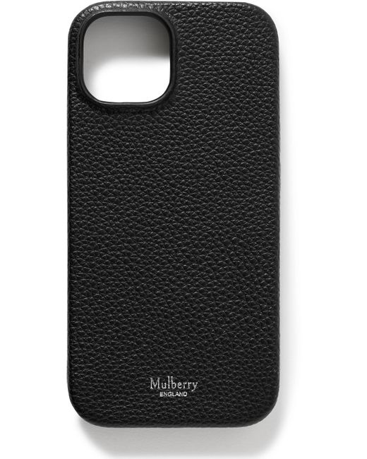 Mulberry Black Full-grain Leather Iphone 15 Case for men