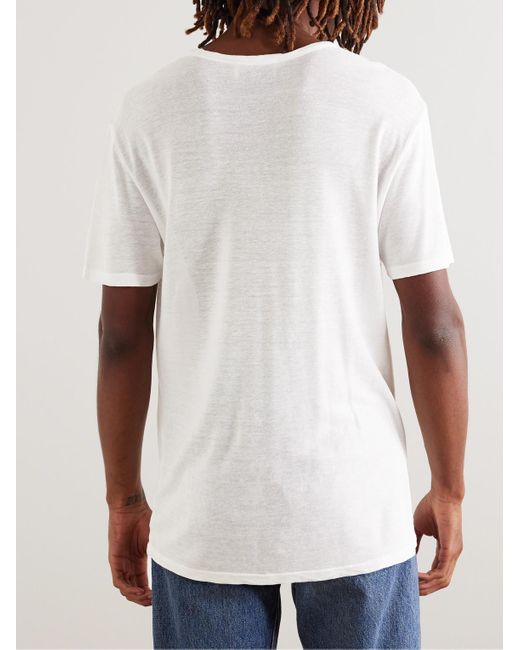 Officine Generale White Garment-dyed Tm Lyocell And Linen-blend T-shirt for men