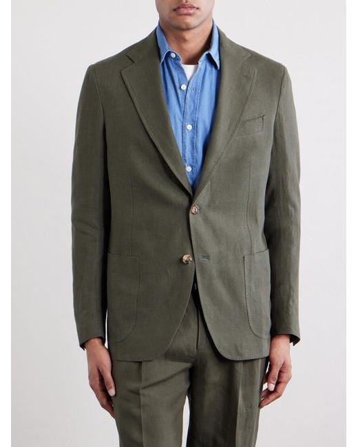 De Petrillo Green Linen Blazer for men