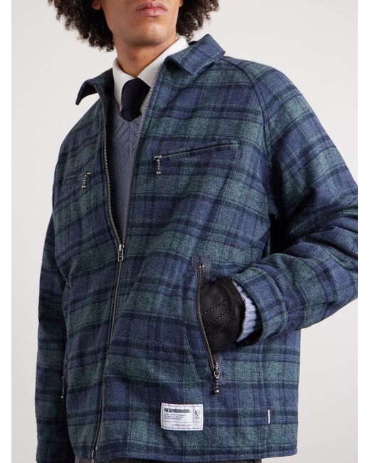 Neighborhood Blue Padded Checked Cotton-drill Blouson Jacket for men