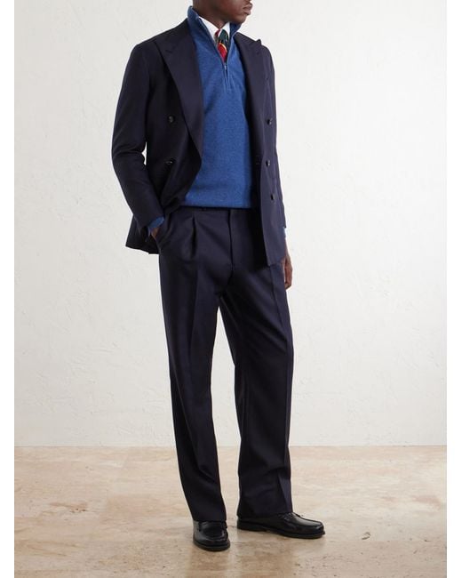 Altea Blue Virgin Wool Half-zip Sweater for men