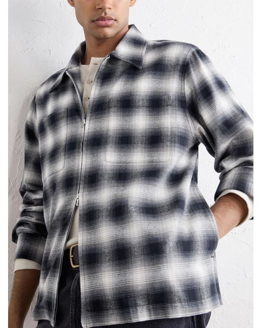 Corridor NYC Blue Zoclao Checked Zip-Up Cotton Jacket for men