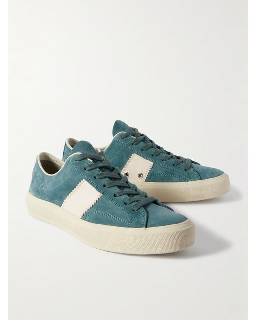 Tom Ford Blue Cambridge Leather-trimmed Suede Sneakers for men